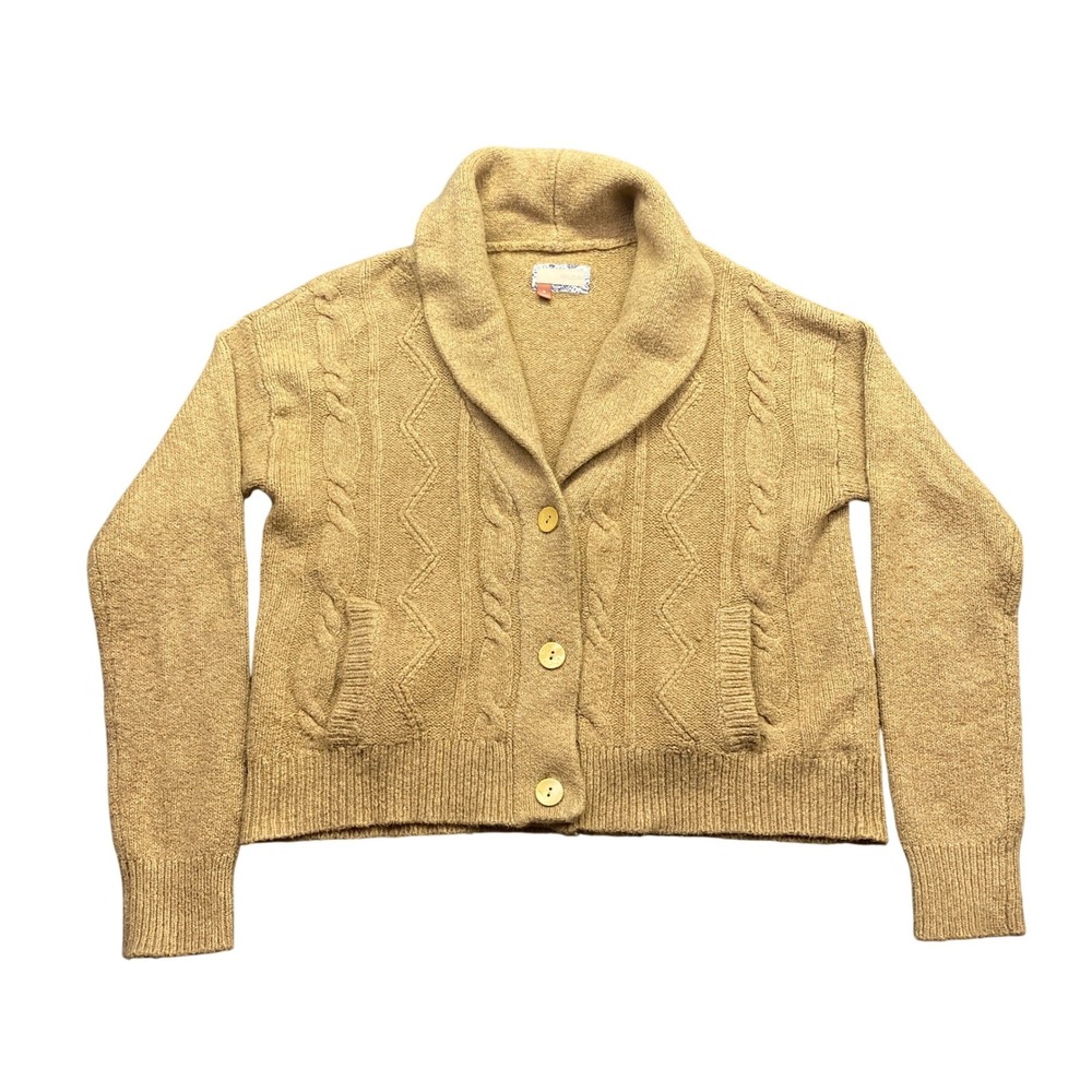 Pilcro Shawl Collar Cable Knit Cardigan Sweater Mustard Tan Womens Sz M Boho